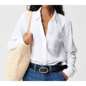 J.Crew Factory Womens White Double-Gauze Cotton Button Down Shirt PL BY044